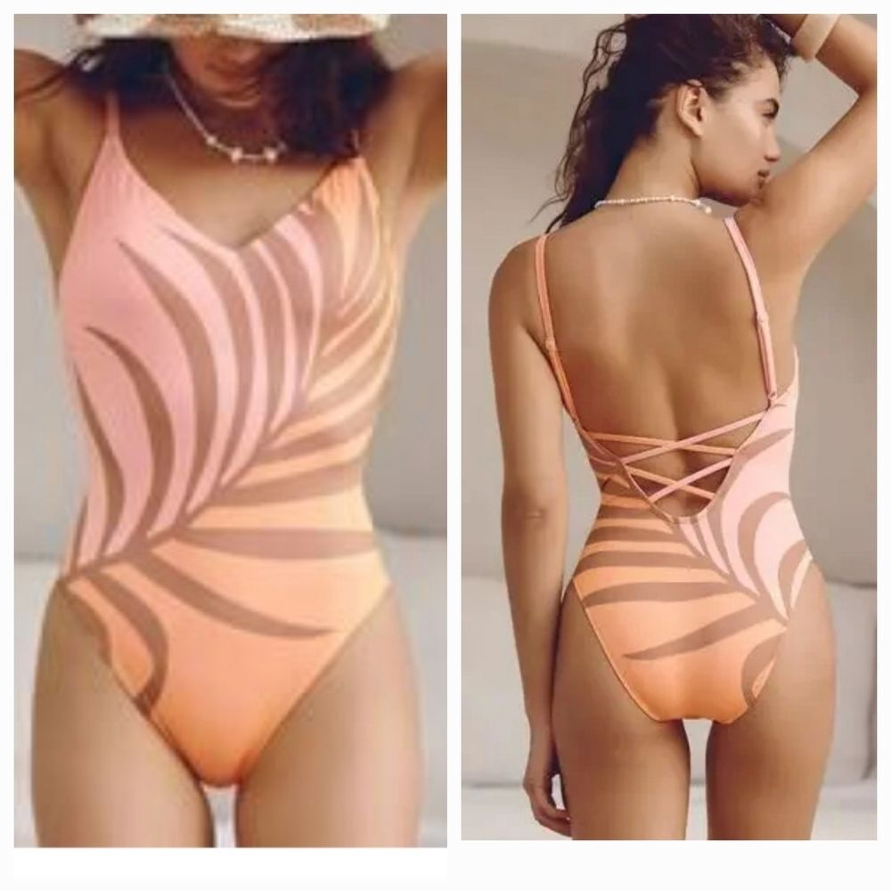 NWT Sanctuary Vibes Peach Ombre High-Leg One-Piece Swimsuit Size Small